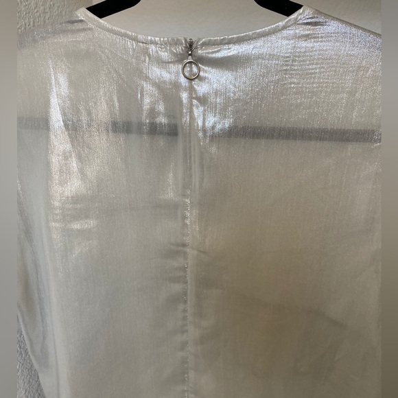 stradivarius Shimmery Silver Ruffle Short Sleeve Top - Picture 4 of 6